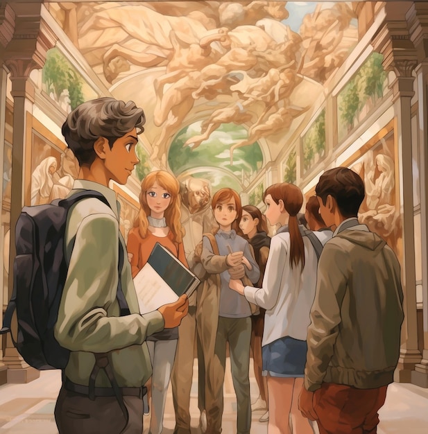 A teacher leading a field trip to a museum, education stock images