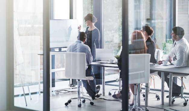 Teacher monitor or business people in presentation for sales report vision or data analysis in mentorship Teaching leadership or manager planning strategy on screen in group training or meeting