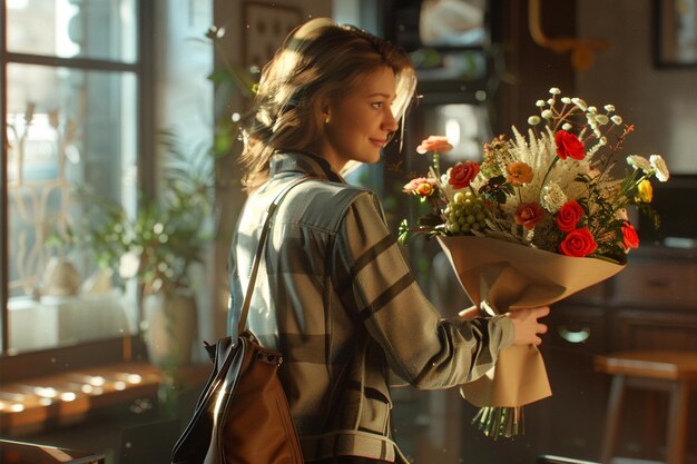 A teacher receiving a bouquet of flowers octane re