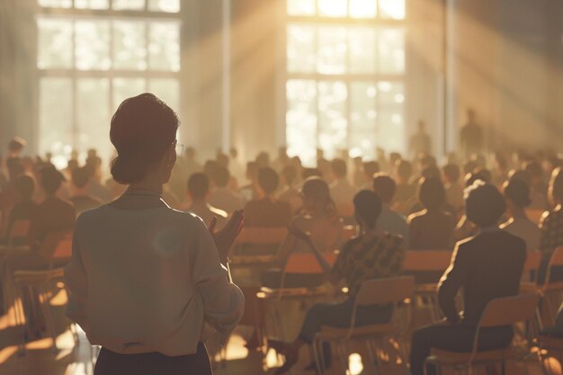 Teacher receiving a standing ovation from the enti