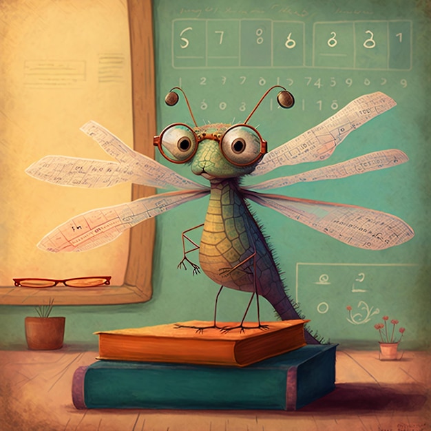 Photo teacher's day dragonfly teacher on books