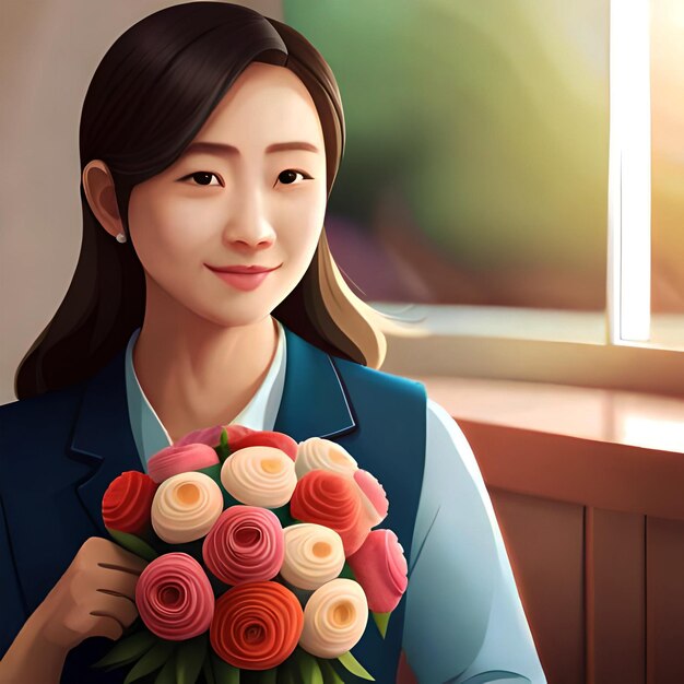 Teacher's Day illustration of the student gave the teacher a bouquet