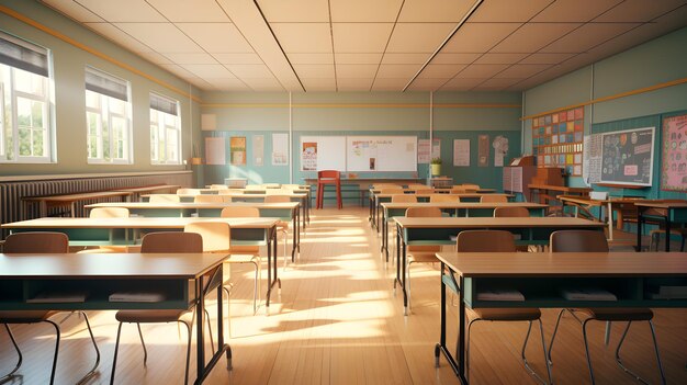 Premium AI Image  illustration of an empty classroom in anime style