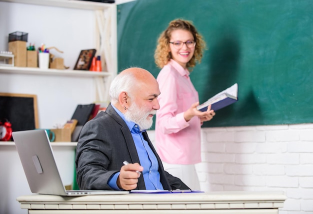 Photo teacher and student school lesson. regular school lesson. tips for successful lesson. education is process of facilitating learning or acquisition of knowledge skills values beliefs and habits.