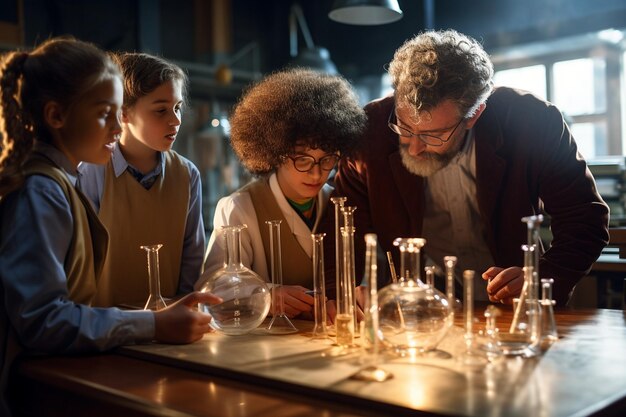 Foto insegnante e studenti nel laboratorio generativo di ai