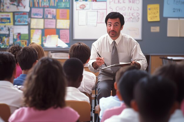 Photo a teacher teaching in a classroom created with generative ai