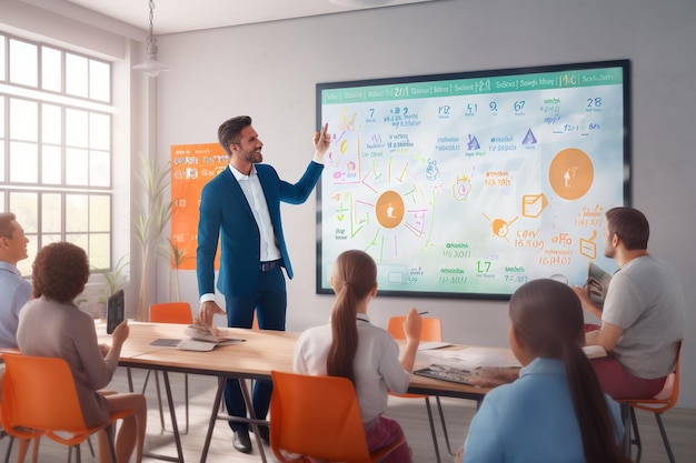 A teacher using an interactive whiteboard for a generative ai