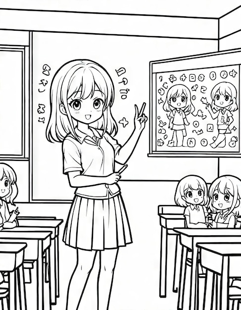 Teachers Day Celebration Coloring Page Depicting Classroom Atmosphere AIGenerated