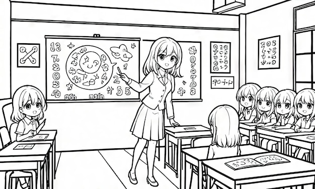 Teachers Day Celebration Coloring Page Depicting Classroom Atmosphere AIGenerated