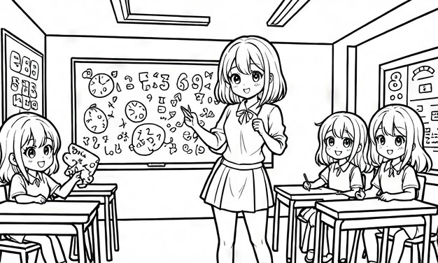 Teachers Day Celebration Coloring Page Depicting Classroom Atmosphere AIGenerated