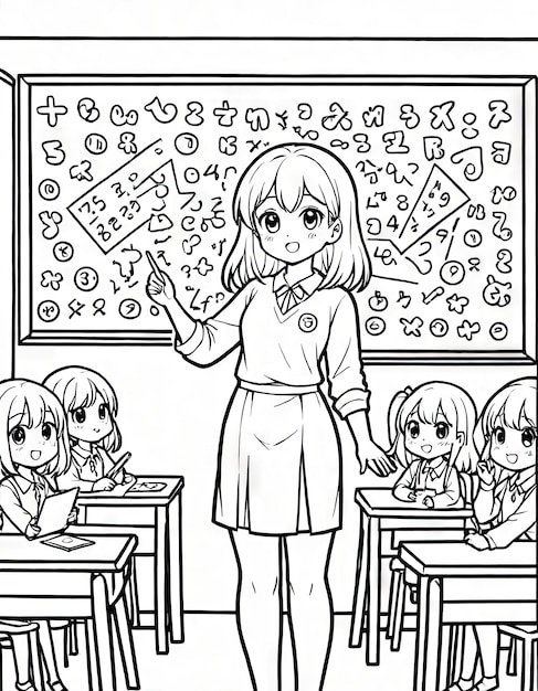 Photo teachers day celebration coloring page depicting classroom atmosphere aigenerated