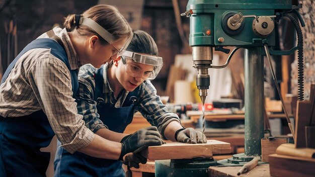 Teaching apprentice to use drill press