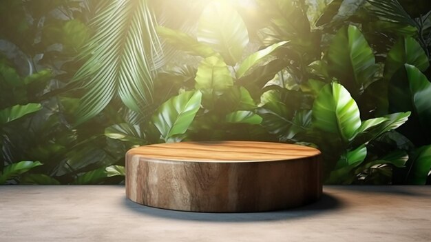 Teak wooden round smooth beautiful grain podium table Generative AI