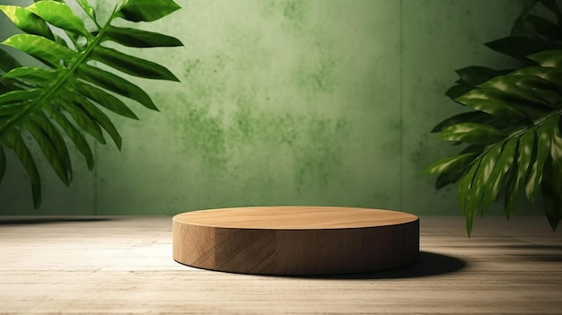 Teak wooden round smooth beautiful grain podium table Generative AI