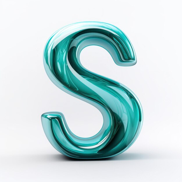 Photo teal 3d letter s with glazed surfaces and subtle ink application