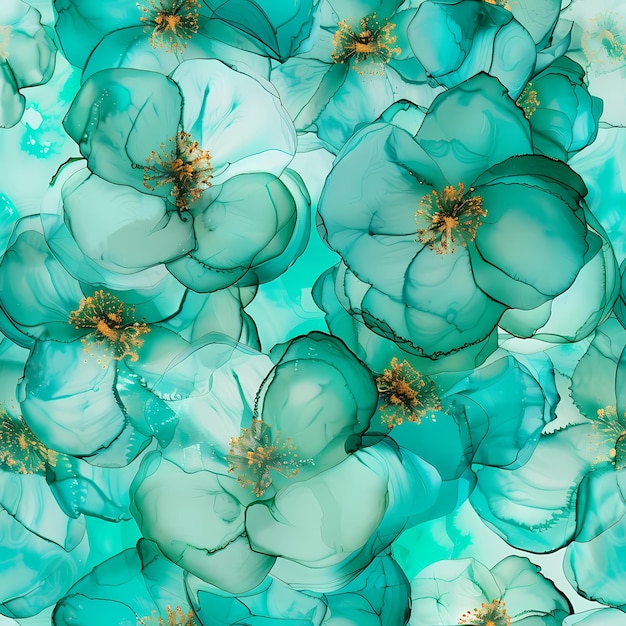 Teal Alcohol Ink Flowers Backgrounds