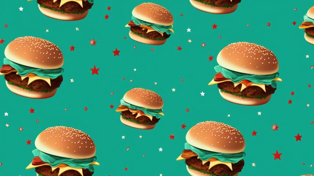 Teal Background with hamburgers