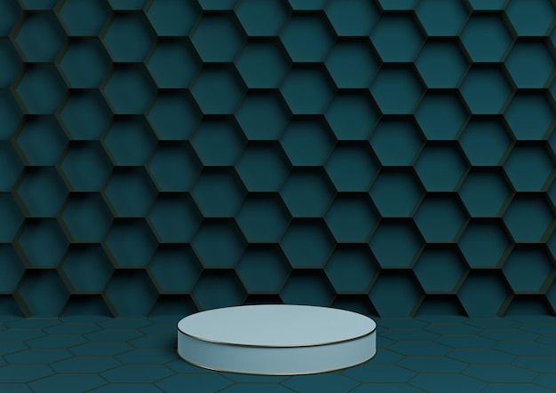 Teal blue 3D product display podium luxurious golden honeycomb abstract background stand template