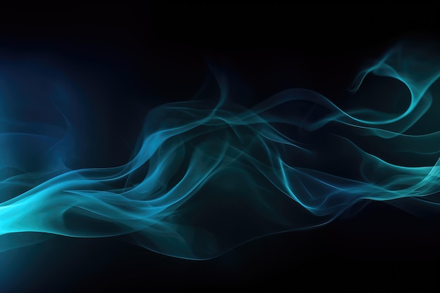 Teal blue blurry smoke wave on black background