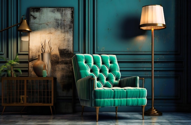 Teal chair in a living room