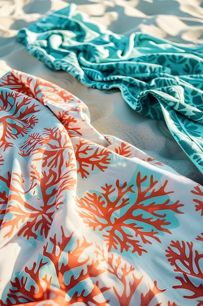 Teal and Coral Exotic Pattern Beach Towels