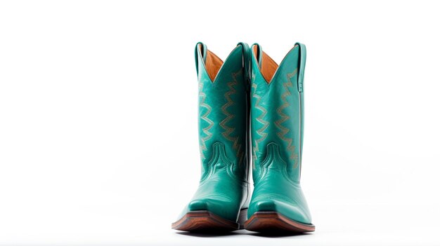 Teal Cowboy Boots geïsoleerd op witte achtergrond met kopieerruimte voor reclame