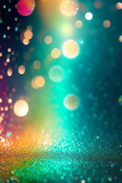 Teal glitter bokeh background Unfocused shimmer turquoise green sparkle