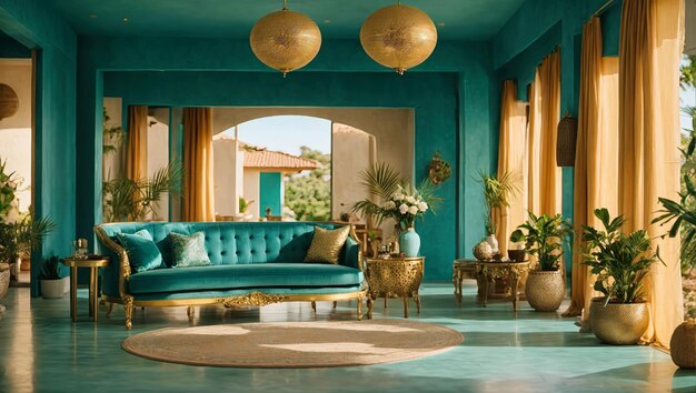 A Teal and Gold Villa in the Moroccan Desert