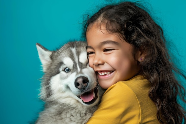 Teal harmony child and husky happiness