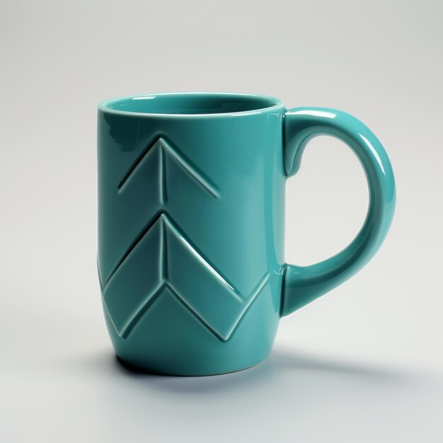 Photo teal mug with overlapping arrows zbrush style highly textured