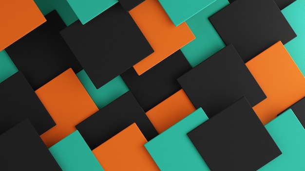 Teal and orange square tiles 3D render background colourful abstract patter modern texture