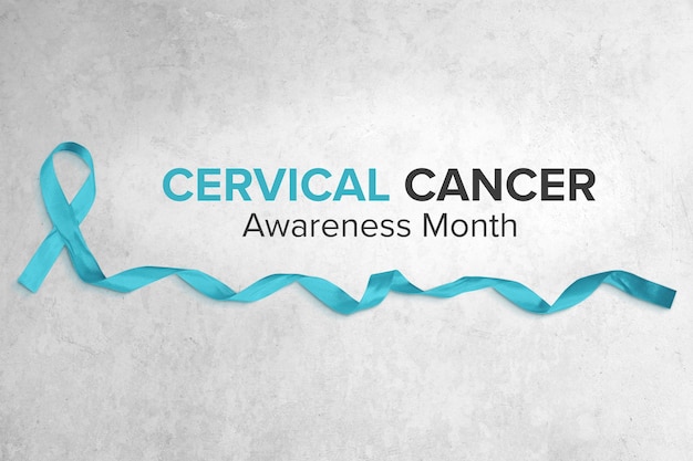 Photo teal ribbon cervical cancer awareness concept banner