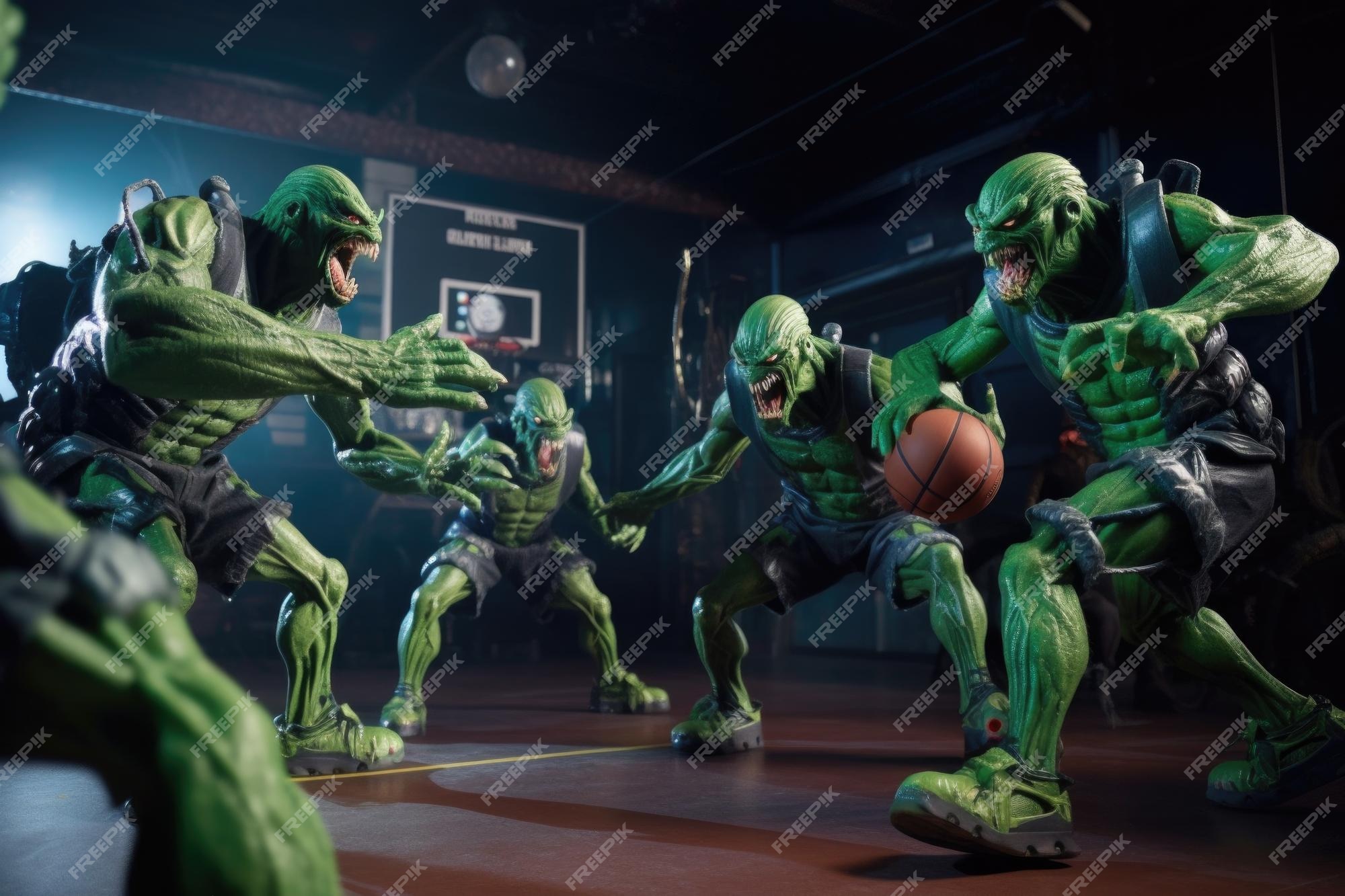 Premium AI Image A Team Of Aliens Playing Basketball With Mad Moves premium-ai-image-a-team-of-aliens-playing-basketball-with-mad-moves