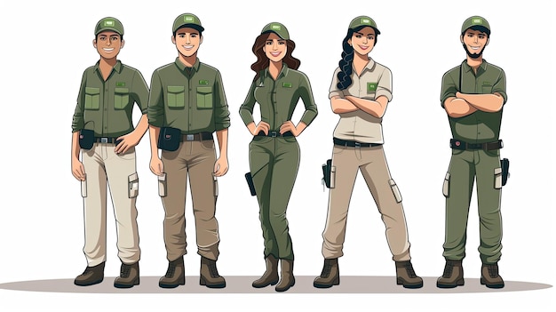 Team of builders in flat style Industrial workers characters in uniform vector illustration