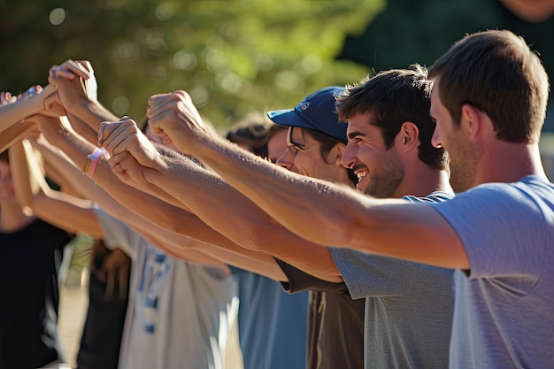 Foto esercizi di team building in un ritiro aziendale attività di squadra che promuovono l'unità in un retiro aziendale