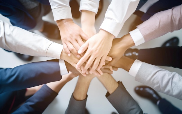 Team Building Gesture Close Up of Young Professionals Stacking Hands