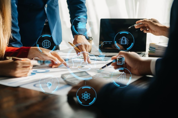 team business using chatbot in computer and tablet smart intelligence aichat gpt chat with ai artificial intelligence developed by openai generate futuristic technology robot in online systemxa