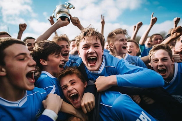 The team celebrate with the trophy