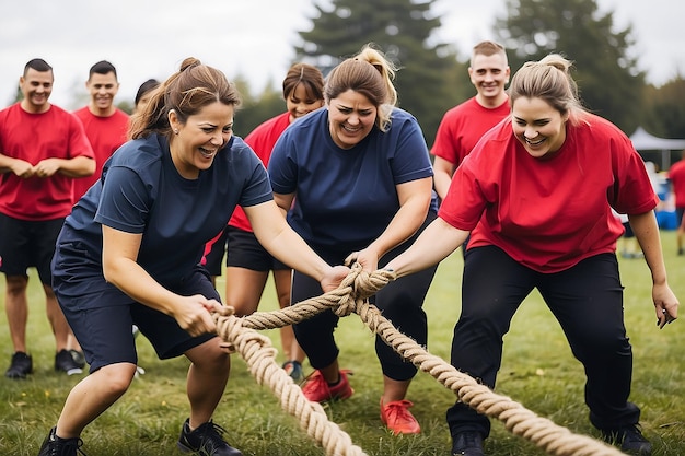 Team competing in tug of war