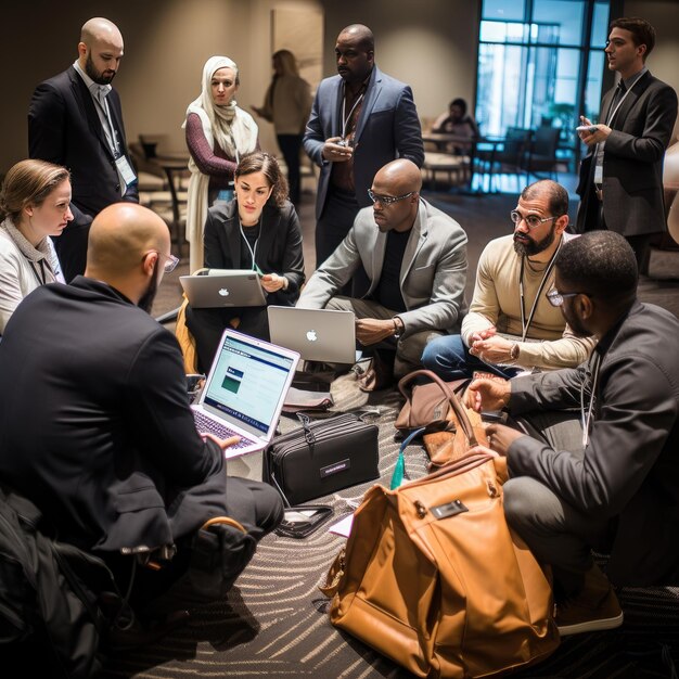 Team of diverse businesspeople having a meeting in a transparent boardroom Group