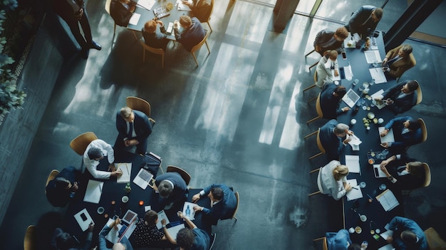 A team of doctors nurses and healthcare professionals gathered in the conference room engaging