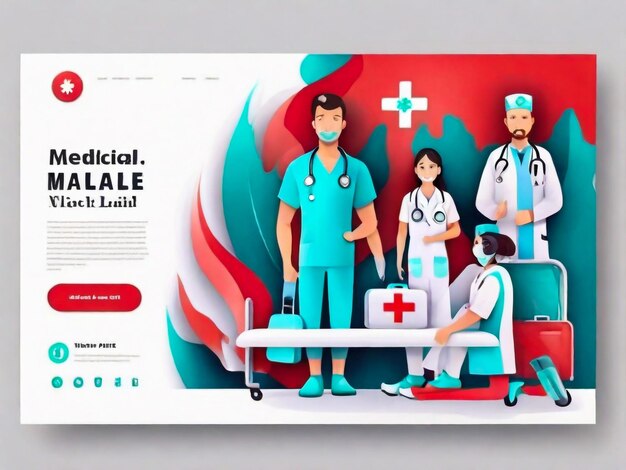 A team of doctors on a template for a website or landing page