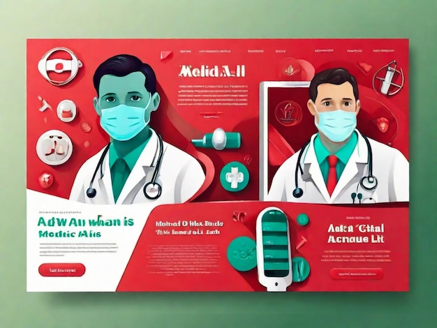 A team of doctors on a template for a website or landing page