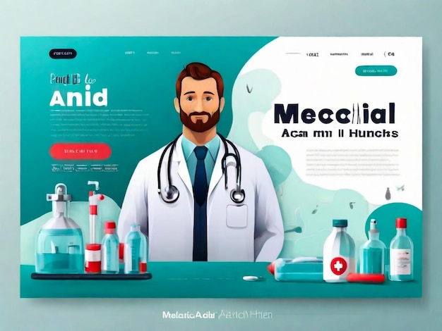 A team of doctors on a template for a website or landing page