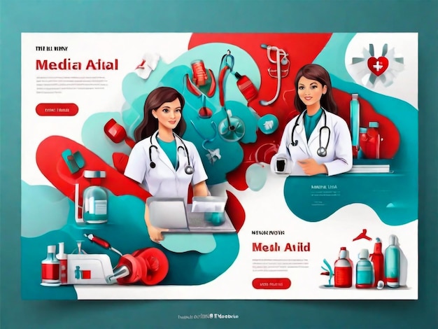 A team of doctors on a template for a website or landing page