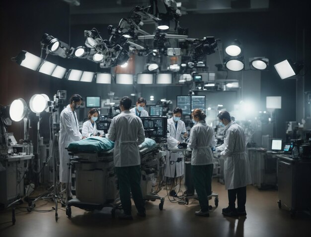 Photo team of doctors working in an operating room