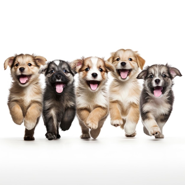 Team of dogs in white background