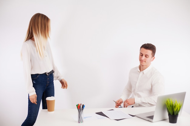 Team of employees working together on joint project