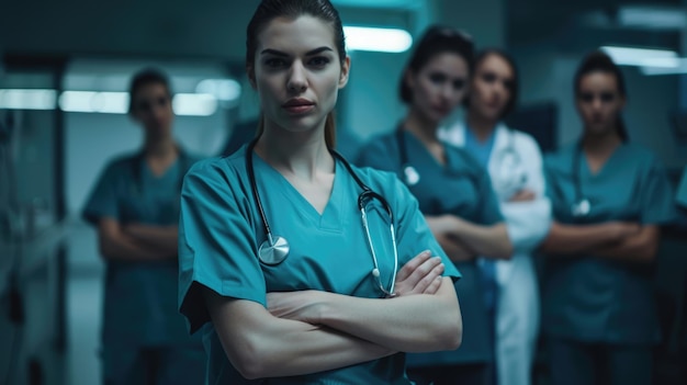 Team of female healthcare professionals in hospital setting