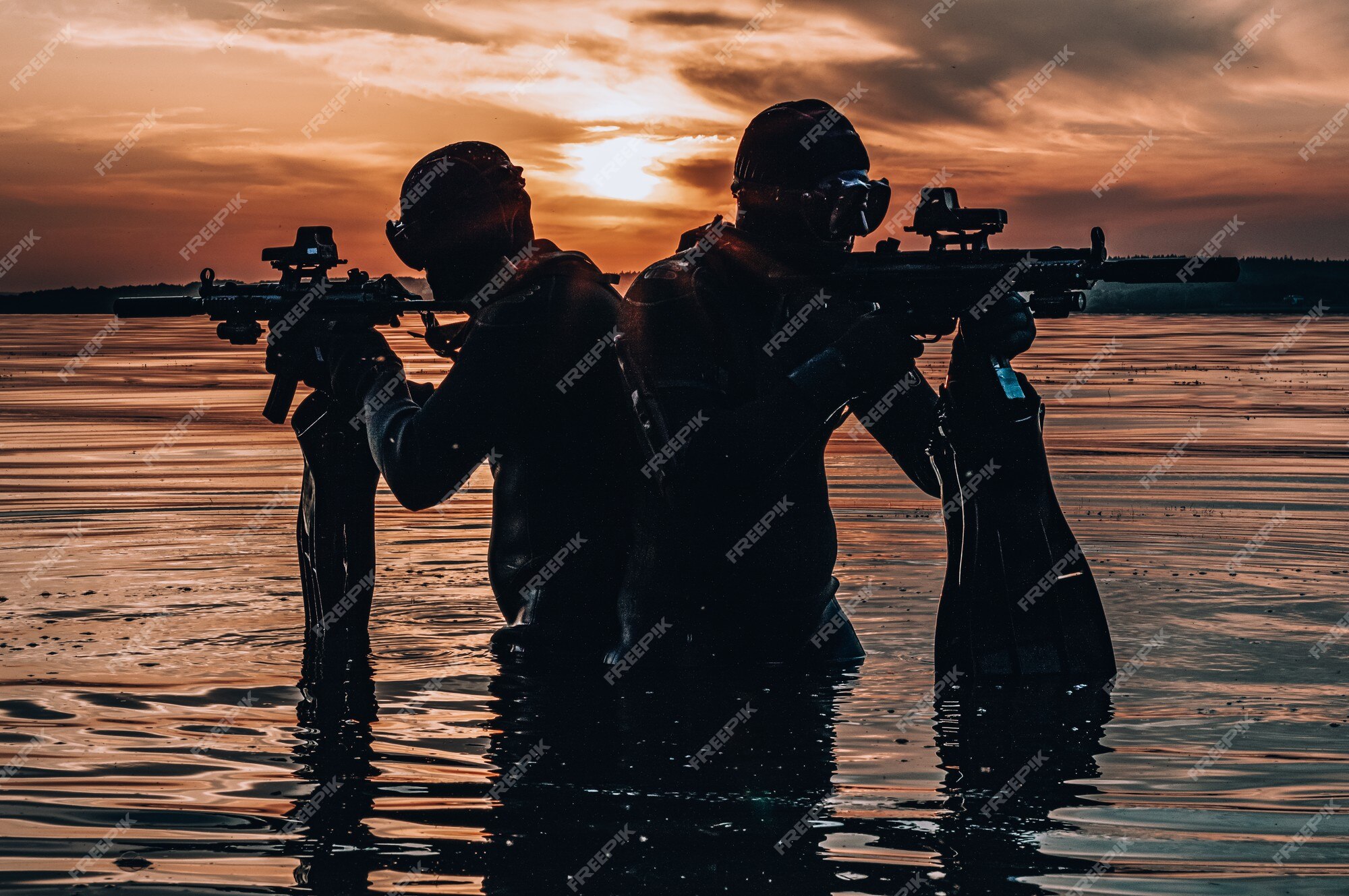 Premium Photo | Team of fighters of a special unit move on water to complete the task. the concept of instability, military operations, the cold war. mixed media Premium Photo | Team of fighters of a special unit move on water to complete the task. the concept of instability, military operations, the cold war. mixed media
